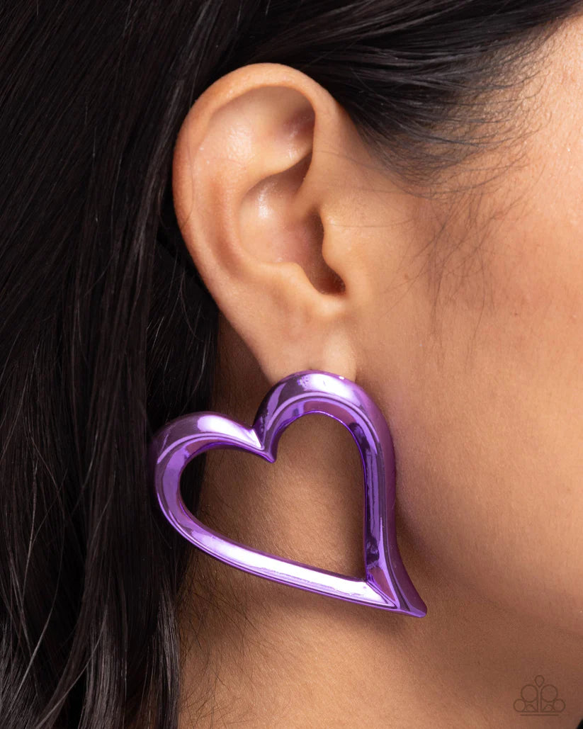 Admirable Acclaim - Purple Metallic Heart Post Earrings - Paparazzi