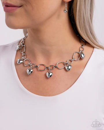 Hey Lover - Silver Heart Short Necklace - Paparazzi