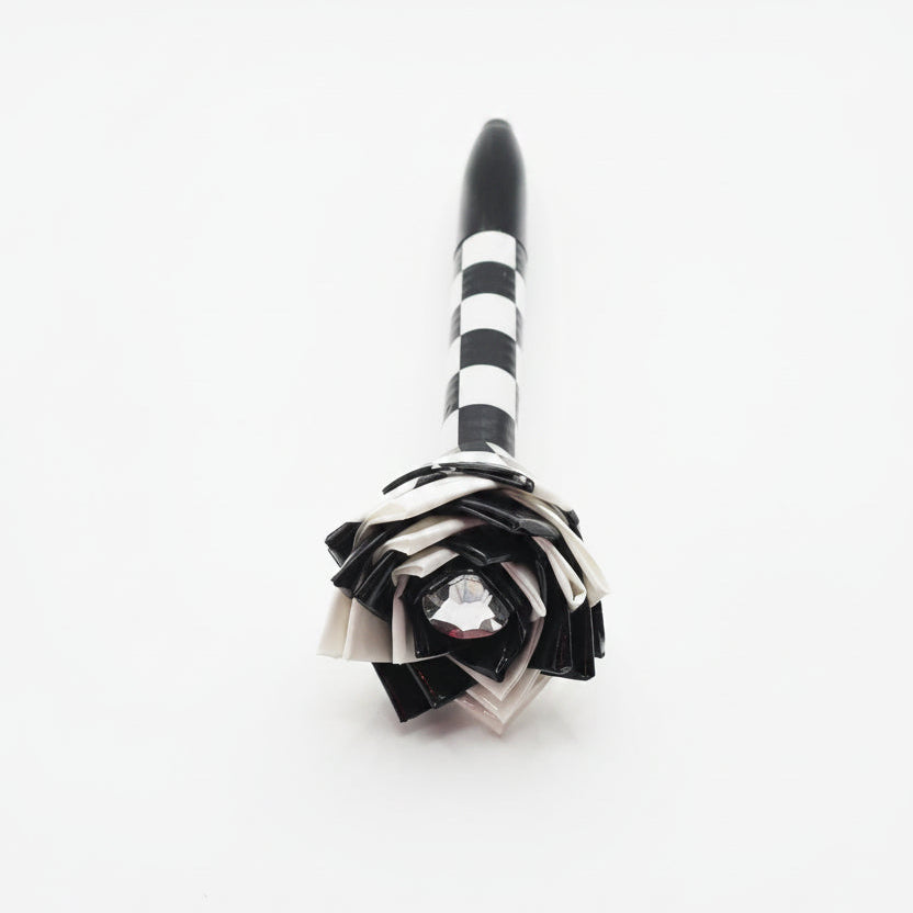 Black & White Checkered Duct Tape Flower Permanent Marker w/Black Ink