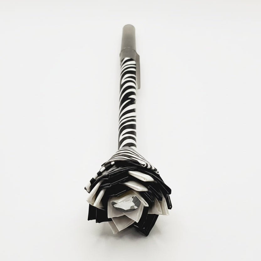 Black & White Zebra Duct Tape Flower Pen