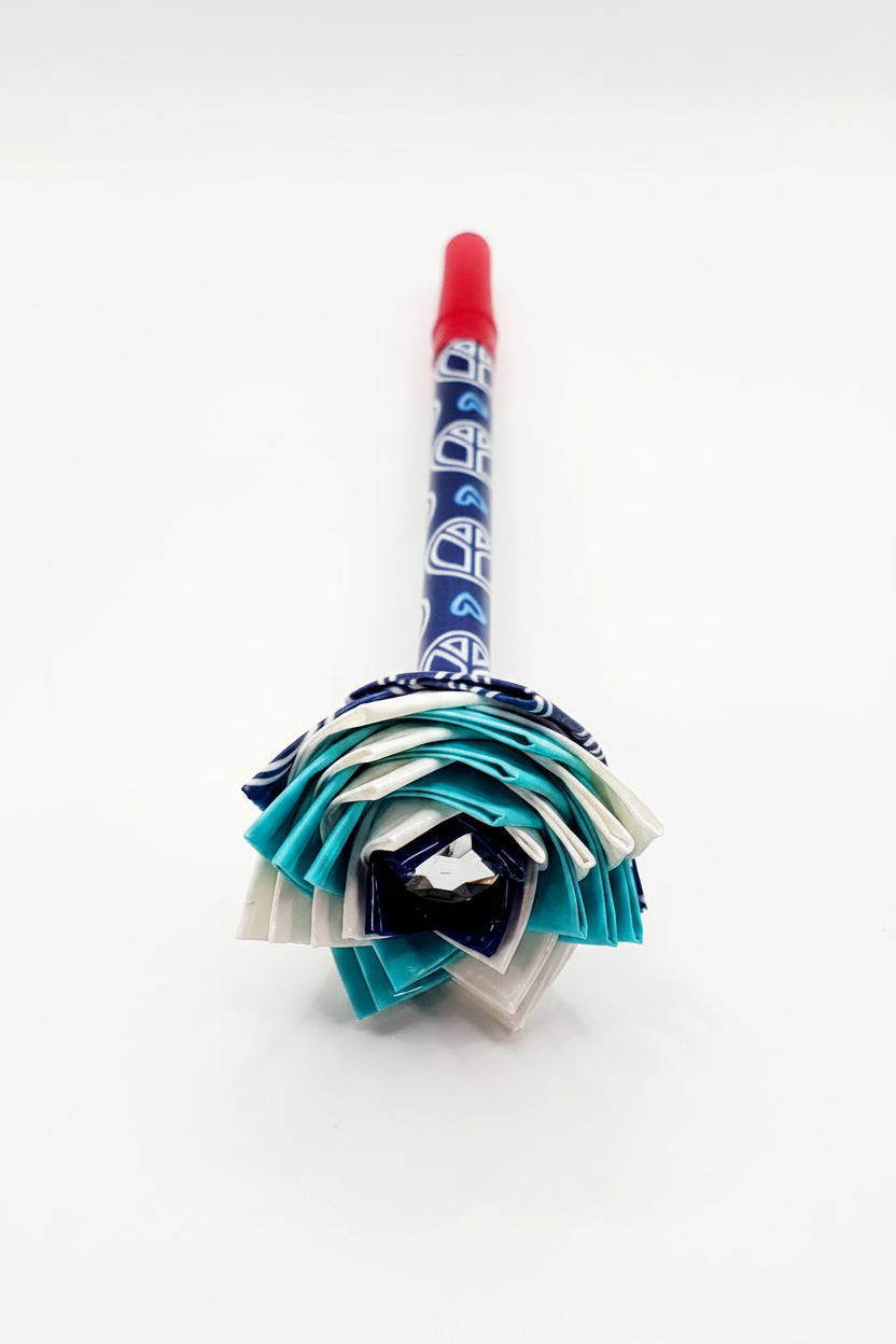 Duct Tape Flower Pen w/Blue Peace Sign Pattern