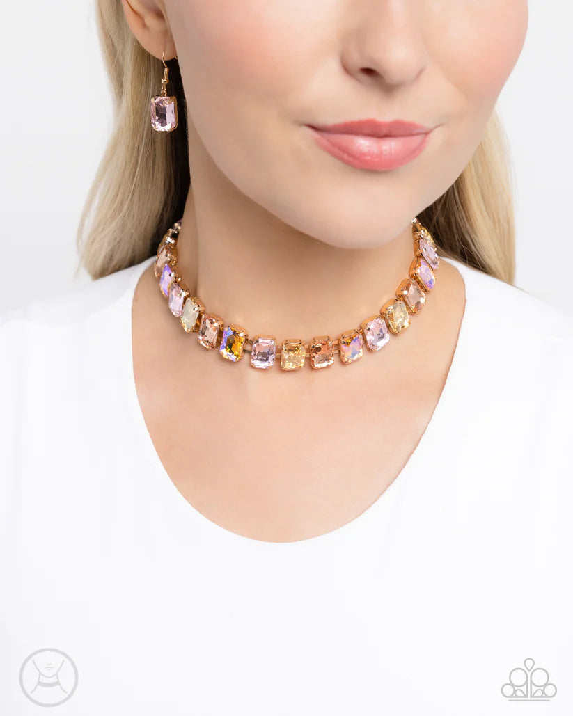 Ecstatic Emeralds - gold - Paparazzi necklace