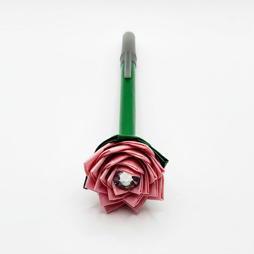 Blush Color Flower w/Green Stem Duct Tape Flower Pen