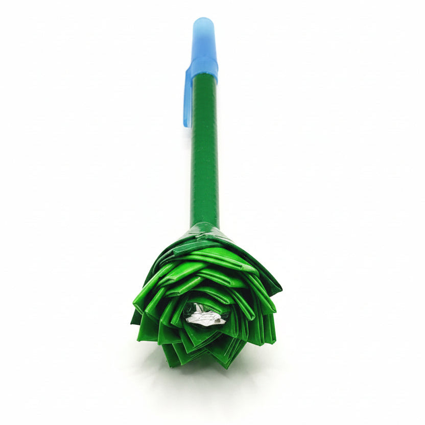 Vivid Green Flower w/Green Stem Duct Tape Flower Pen