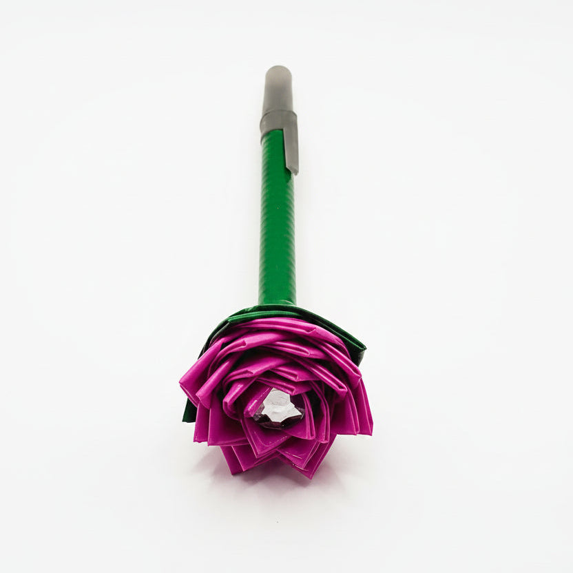 Fuchsia Flower w/Green Stem Duct Tape Flower Pen