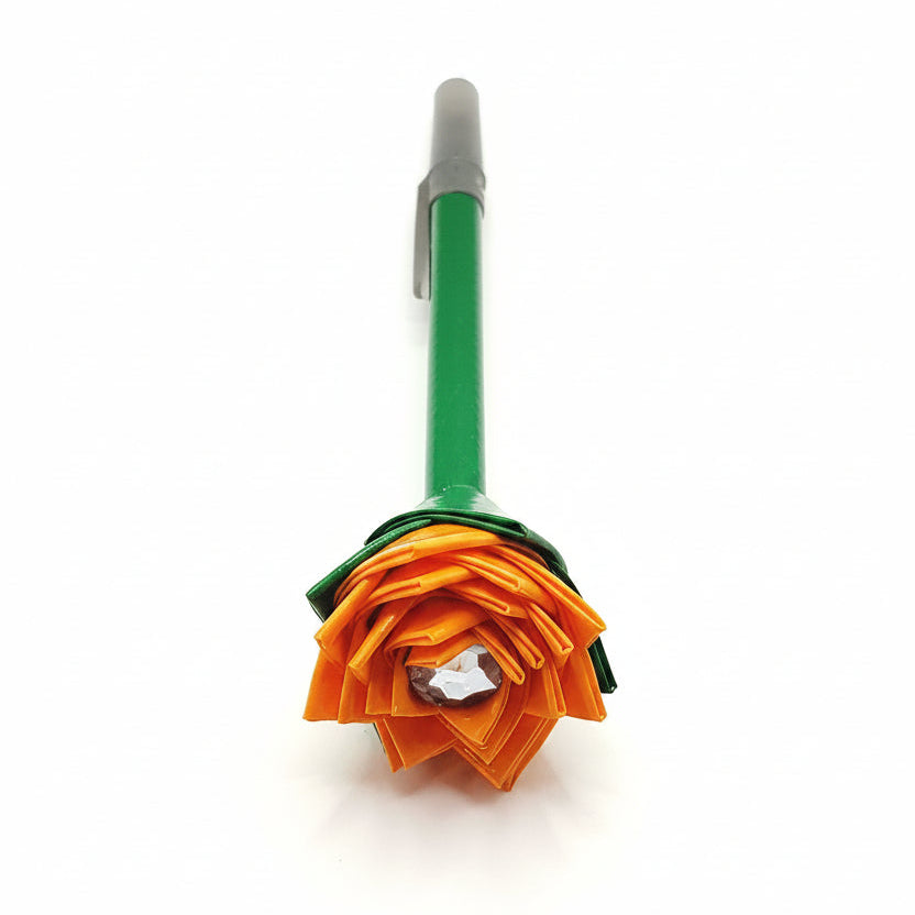 Orange Flower w/Green Stem Duct Tape Flower Pen