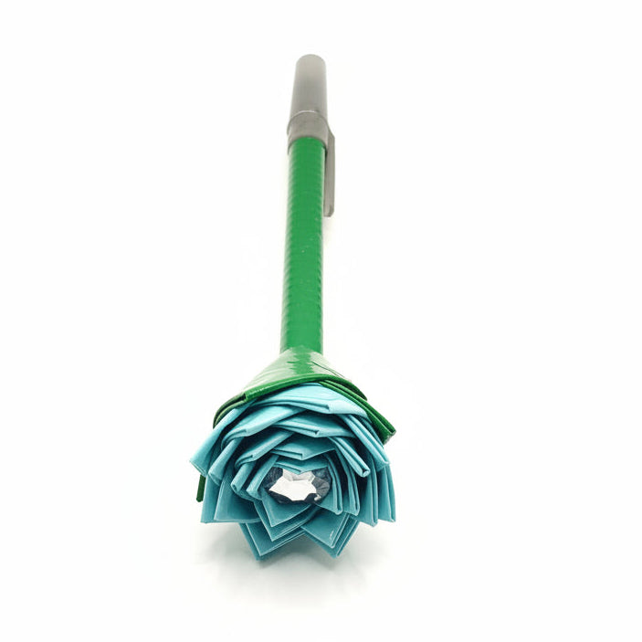 Pastel Blue Flower w/Green Stem Duct Tape Flower Pen