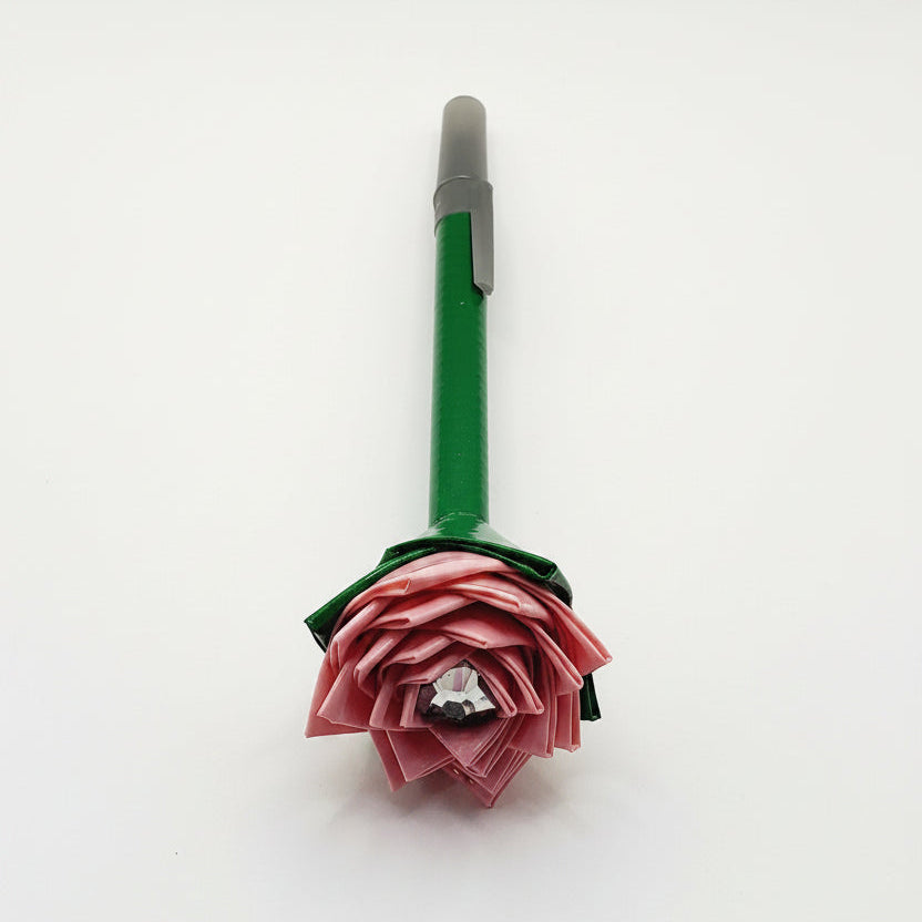 Pastel Pink Flower w/Green Stem Duct Tape Flower Pen