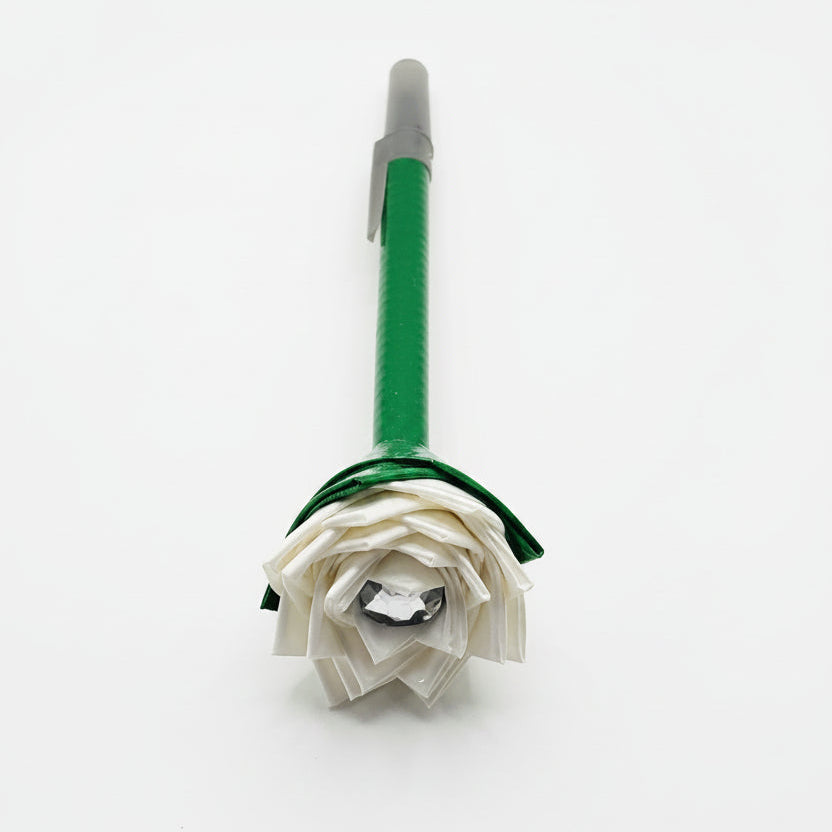 White Flower w/Green Stem Duct Tape Flower Pen