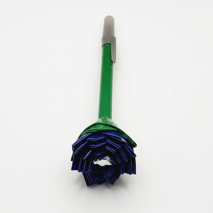 Dark Blue Flower w/Green Stem Duct Tape Flower Pen
