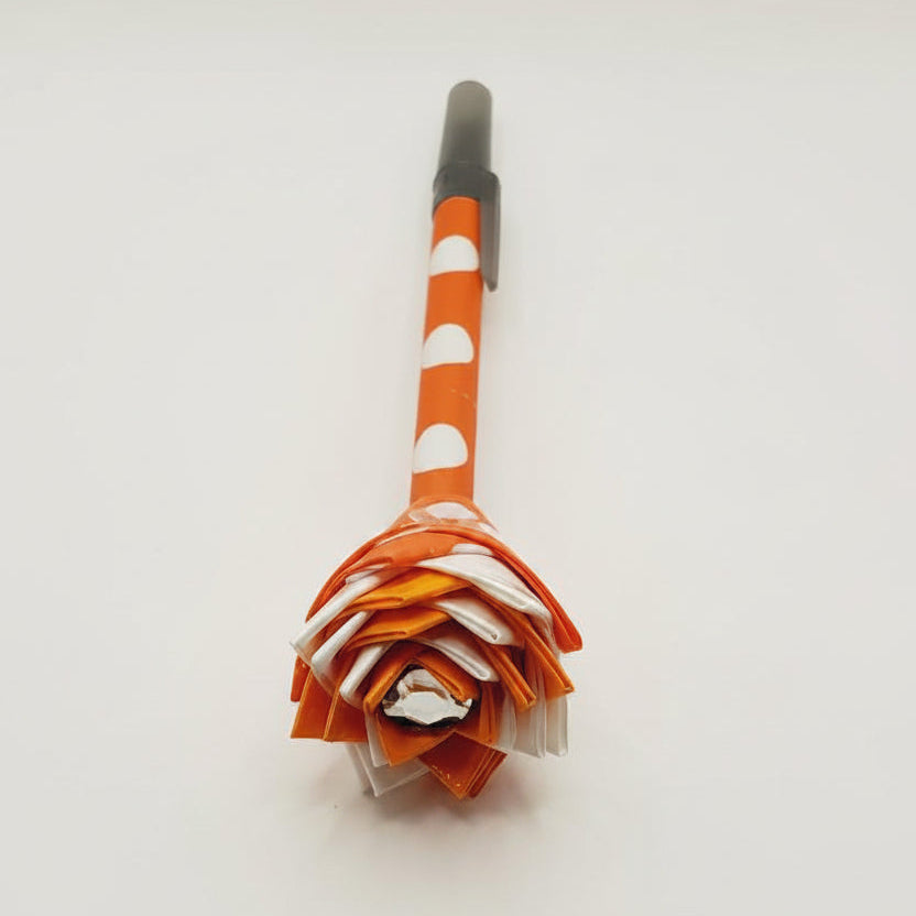 Orange Polka Dot Duct Tape Flower Pen