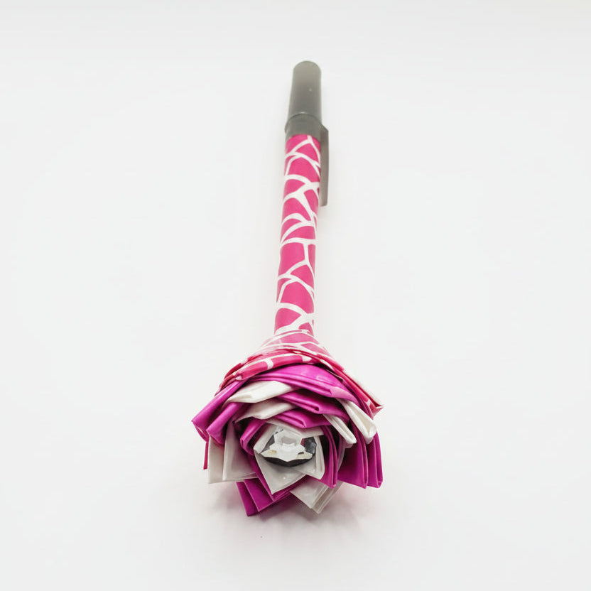 Pink & White Giraffe Duct Tape Flower Pen