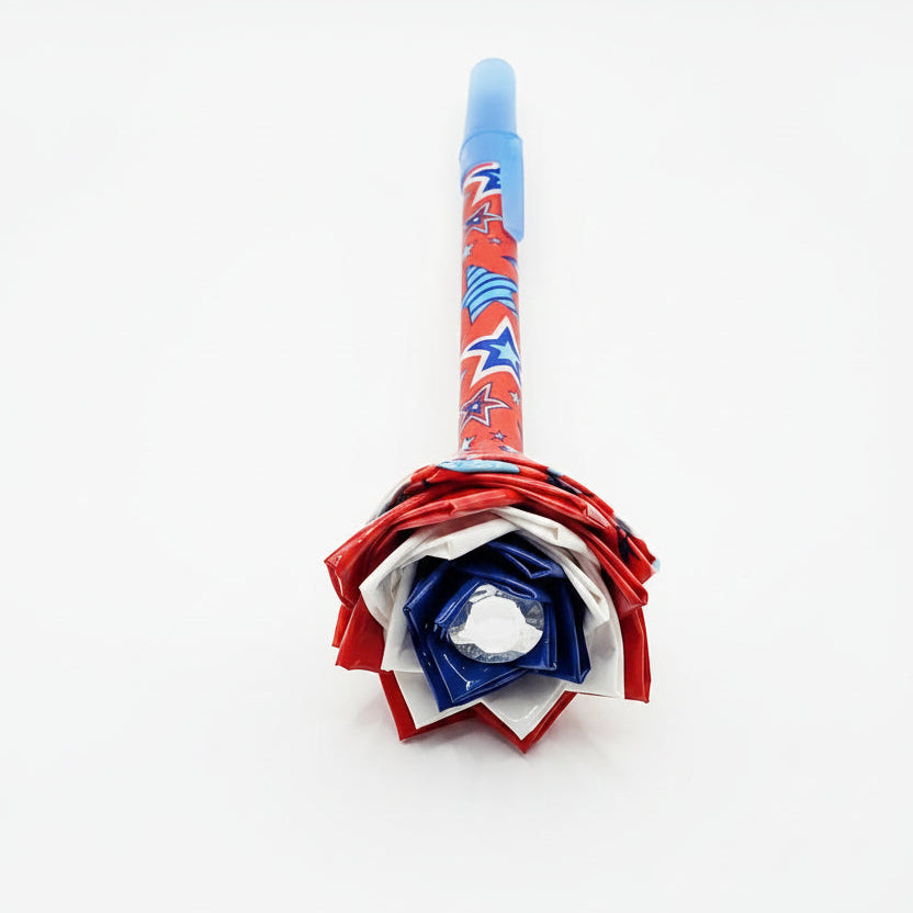 Red, White & Blue Stars Duct Tape Flower Pen