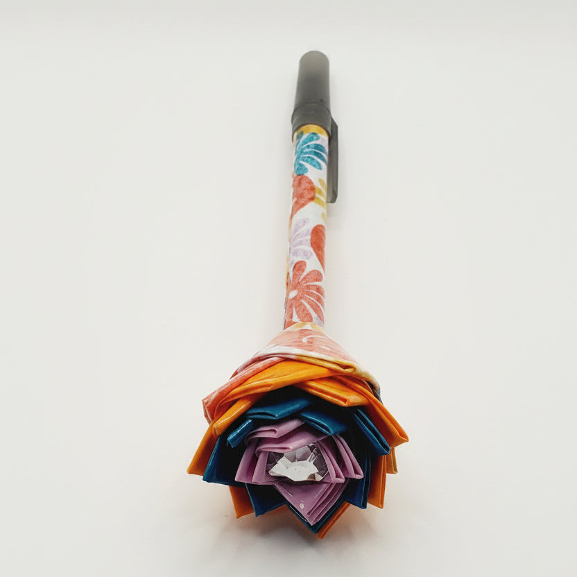 Happy Face & Flower Printed Duct Tape Flower Pen