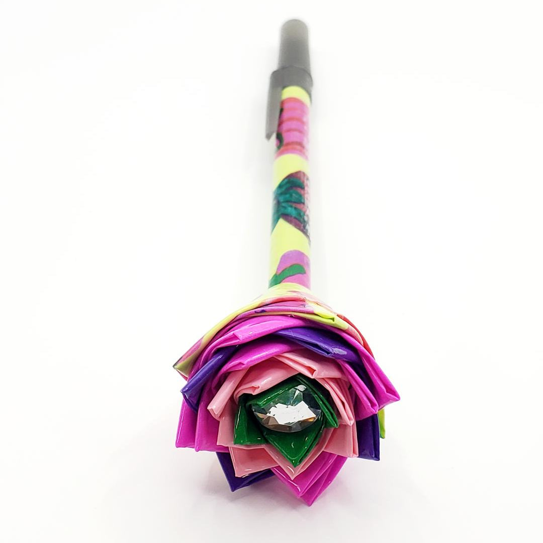 Abstract Strawberry Duct Tape Flower Pen