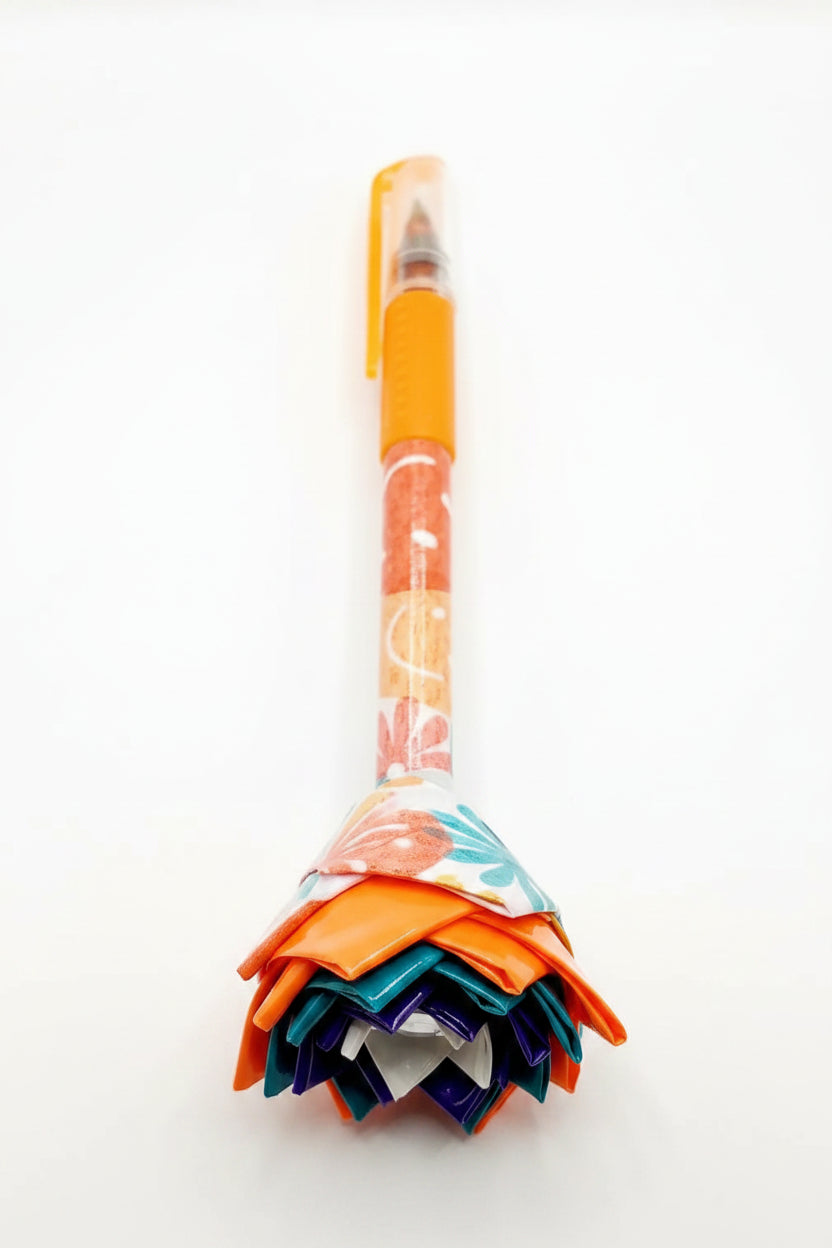 Duct Tape Flower Glitter Gel Pen w/Retro Flowers