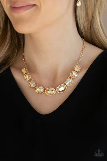 Gorgeously Glacial - Gold Gem Necklace - Paparazzi