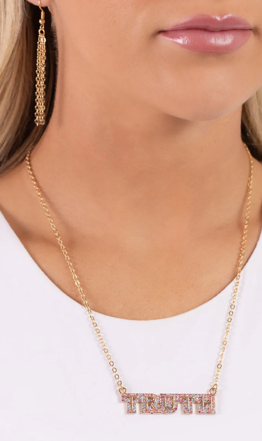 Truth Trinket - Gold Iridescent TRUTH Inspirational Short Necklace - Paparazzi