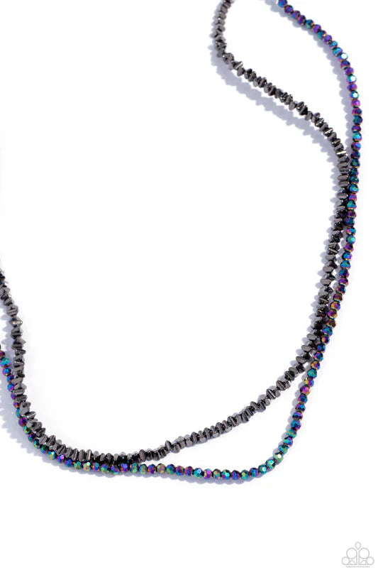 White-Collar Week - Black Gunmetal and Oil Spill Bead Short Necklace - Paparazzi