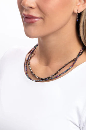 White-Collar Week - Black Gunmetal and Oil Spill Bead Short Necklace - Paparazzi