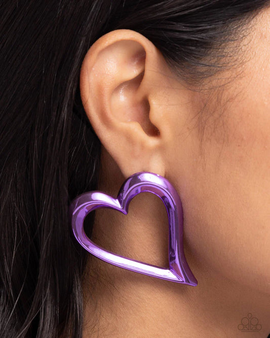 Admirable Acclaim - Purple Metallic Heart Post Earrings - Paparazzi