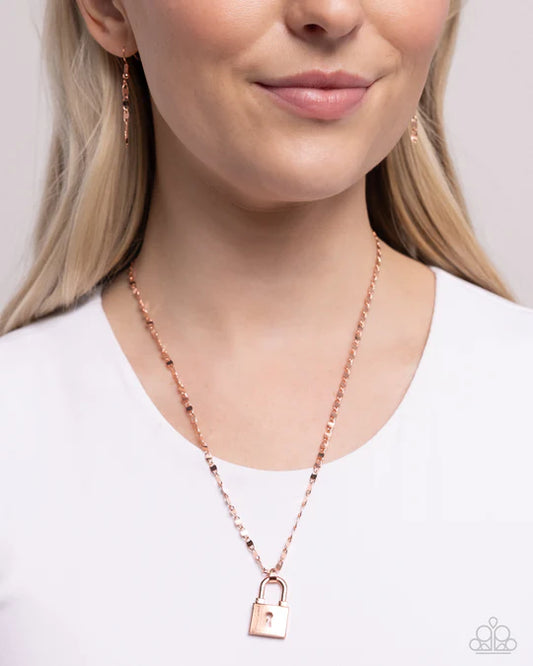 Locked Lesson - Copper Padlock Short Necklace - Paparazzi