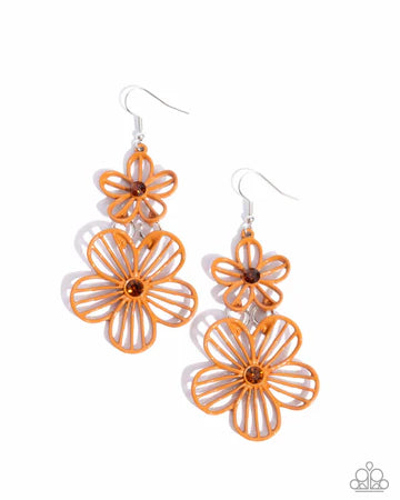 Textured Tiers - Orange Flower Earrings - Paparazzi