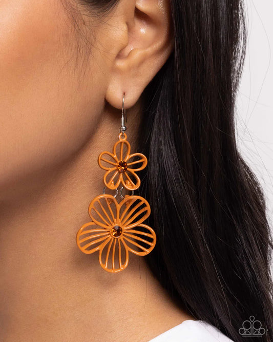 Textured Tiers - Orange Flower Earrings - Paparazzi