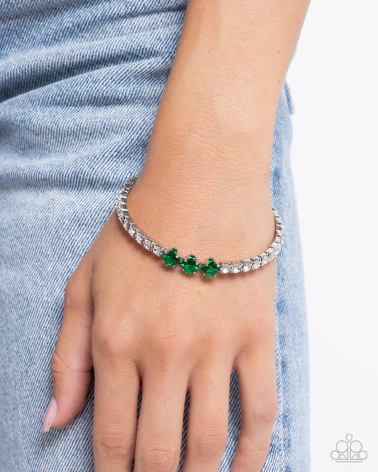 Pointed Production - Green Gem White Rhinestone Coil Bracelet - Paparazzi