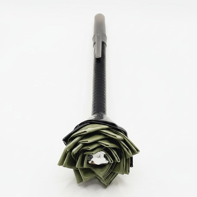 Army Green Flower w/Black Stem Duct Tape Flower Pen