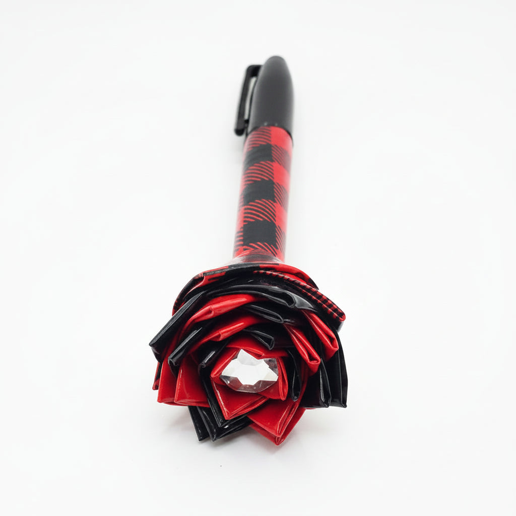 Duct Tape Flower Permanent Marker Black and Red Plaid Print w/Black Ink