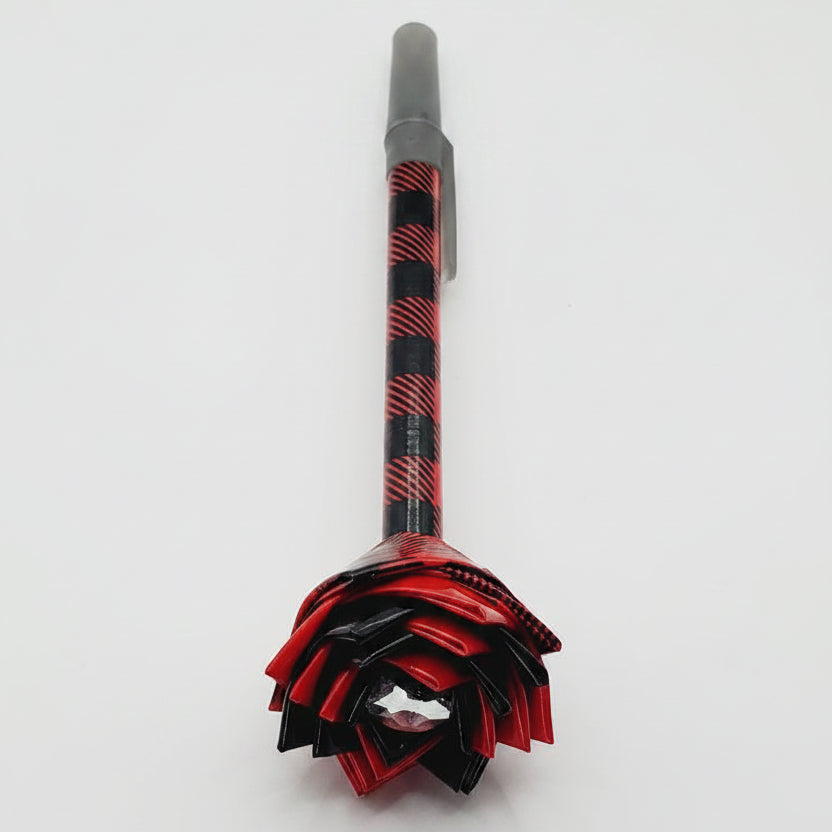 Black & Red Plaid Duct Tape Flower Pen