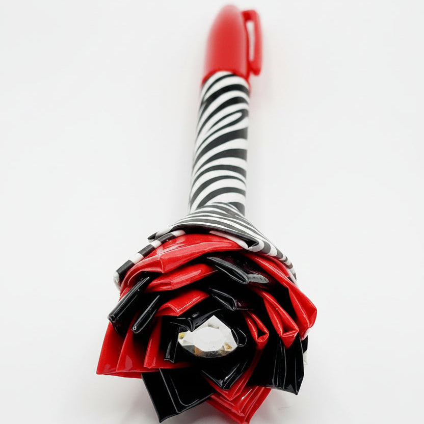Zebra Print w/Red & Black  Duct Tape Flower Permanent Marker