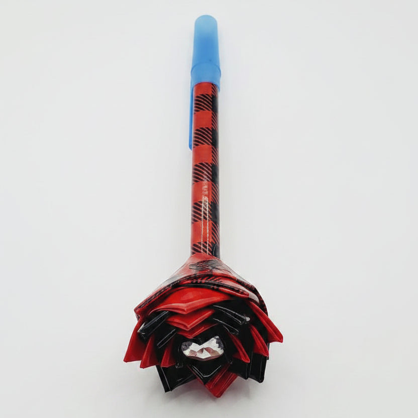 Black & Red Plaid Duct Tape Flower Pen