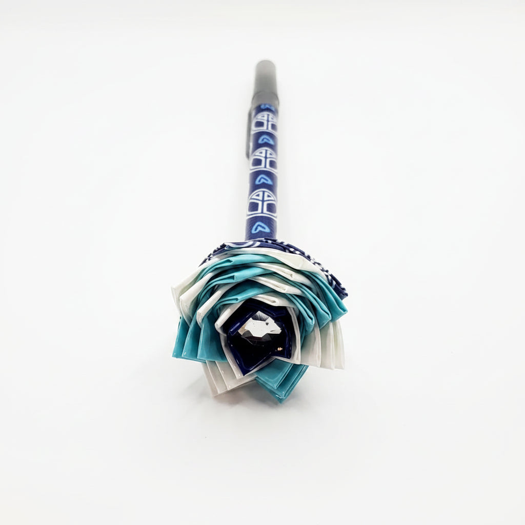 Duct Tape Flower Pen w/Blue Peace Sign Pattern