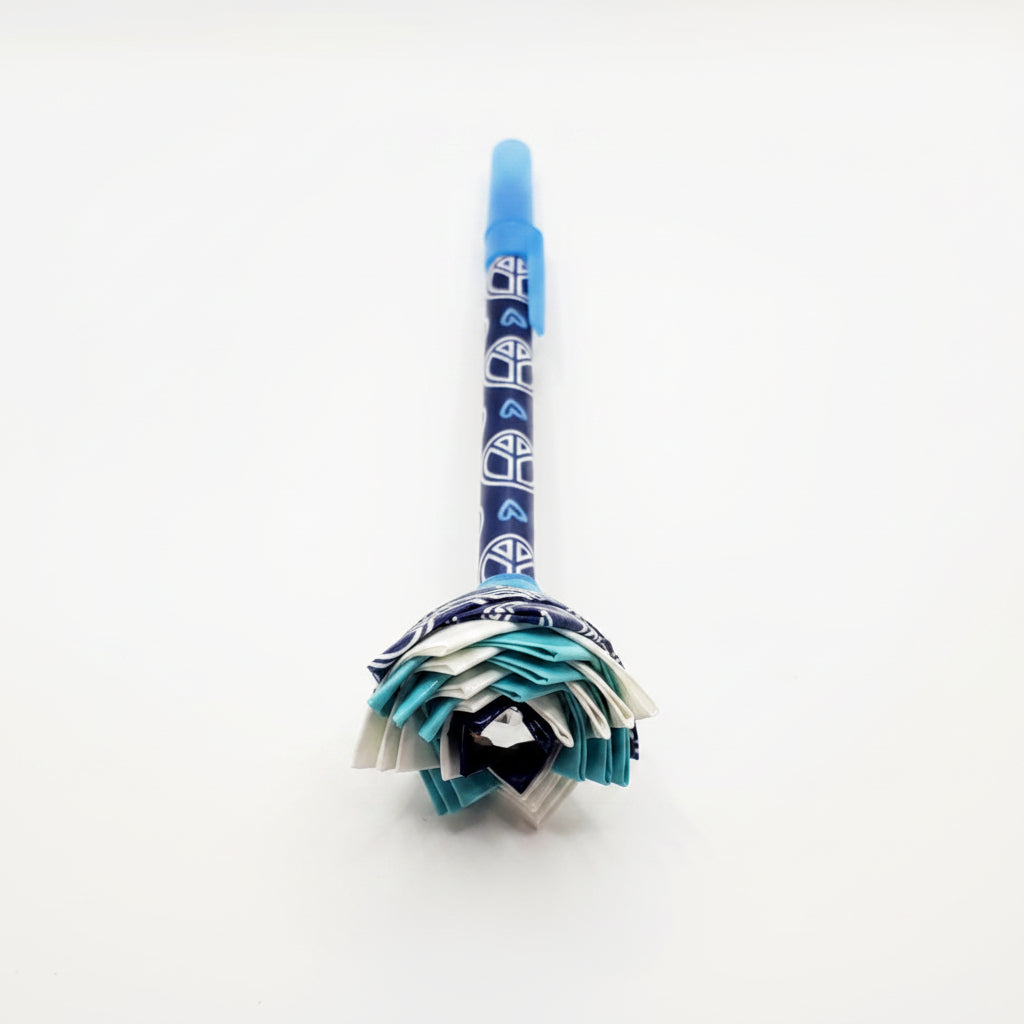 Duct Tape Flower Pen w/Blue Peace Sign Pattern