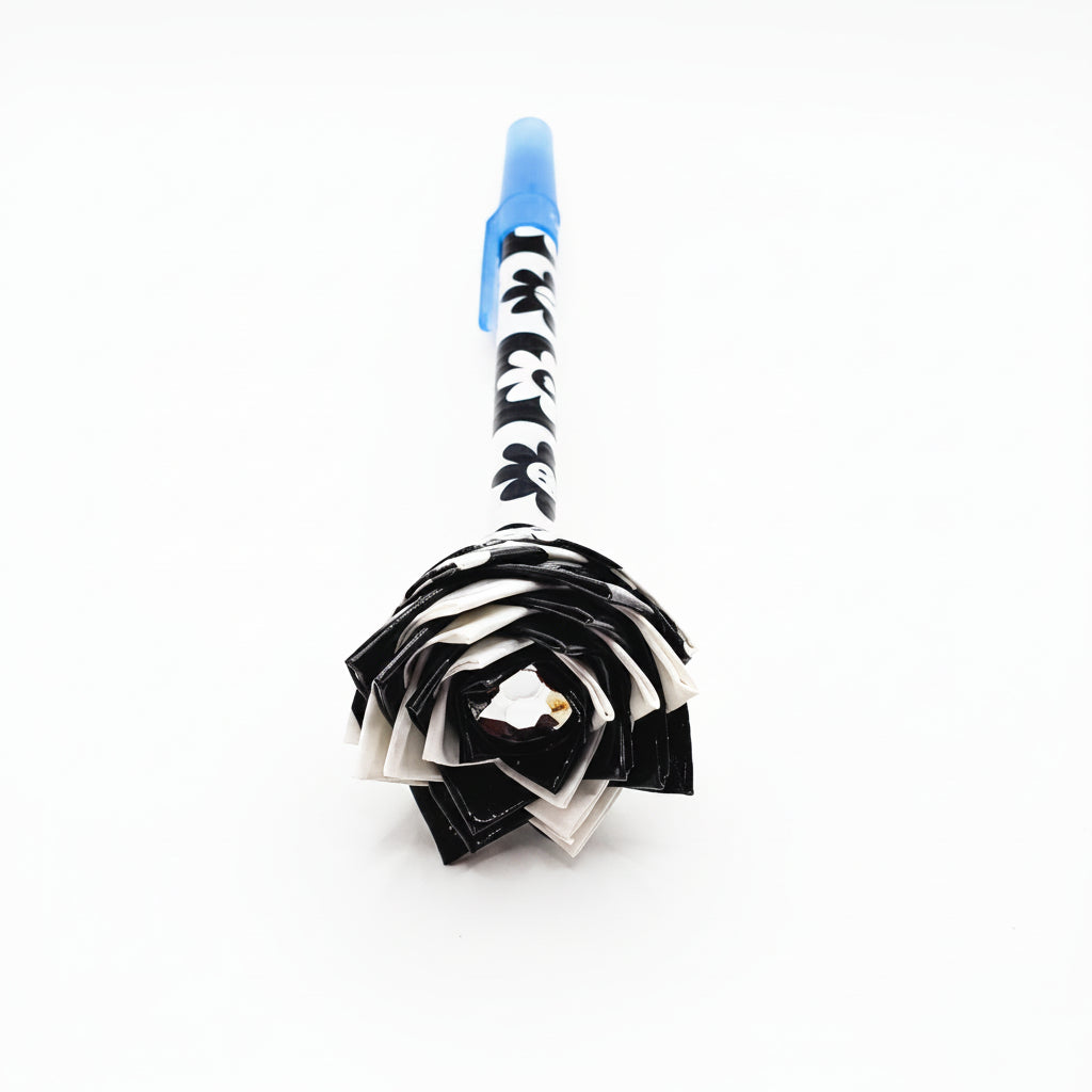 Checkered Flower Art Duct Tape Flower Pen