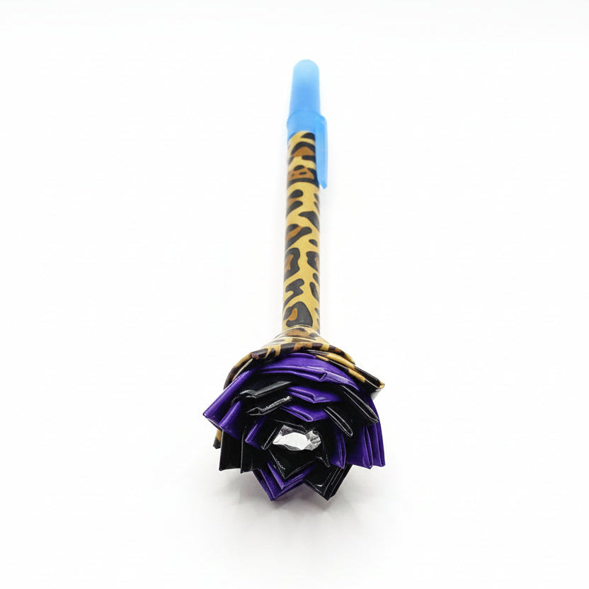 Cheetah w/Purple & Black Duct Tape Flower Pen
