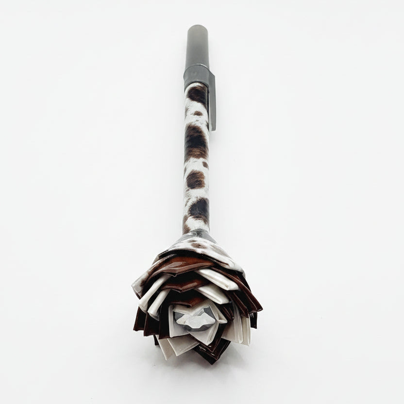 Cow Print Duct Tape Flower Pen