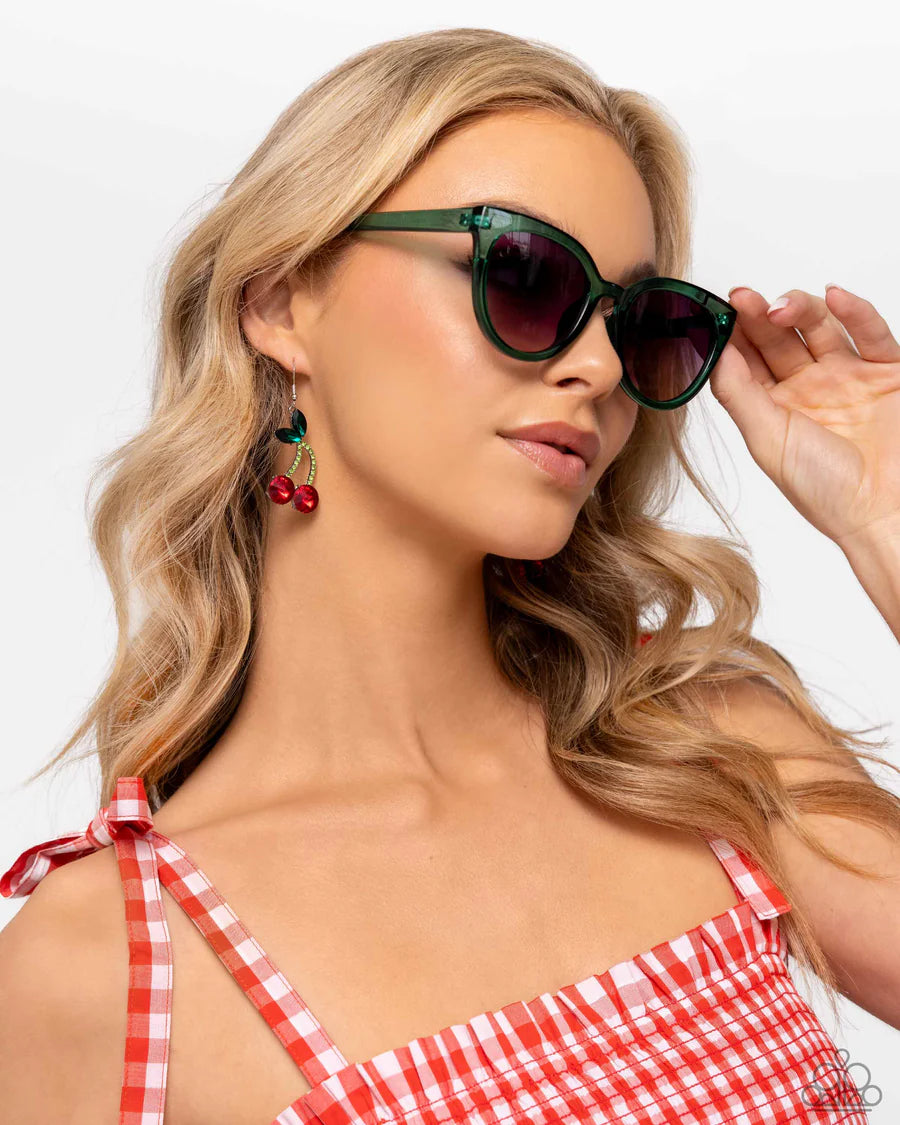 Cherry Cameo - Red and Green Gem Silver Earrings - Paparazzi