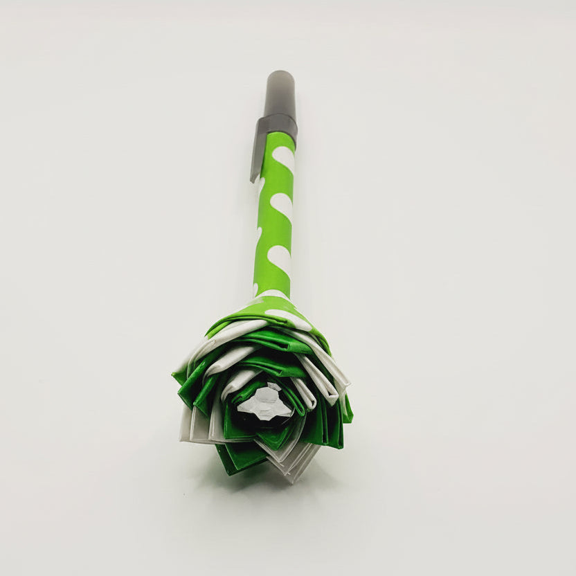 Green Polka-Dot  Duct Tape Flower Pen