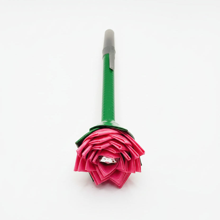 Hot Pink Flower w/Green Stem Duct Tape Flower Pen