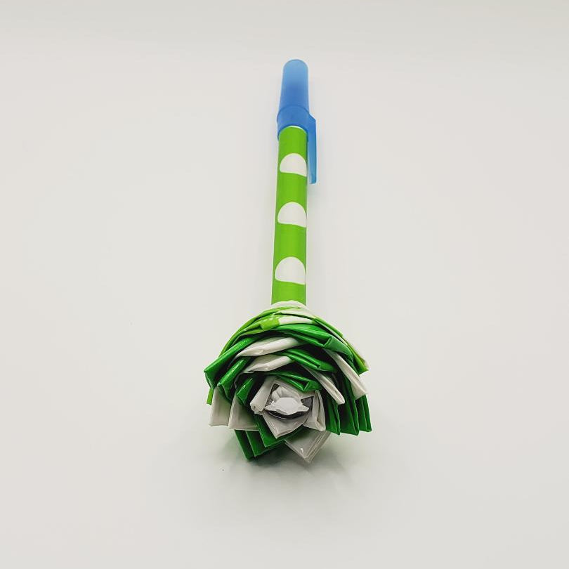 Green Polka-Dot  Duct Tape Flower Pen