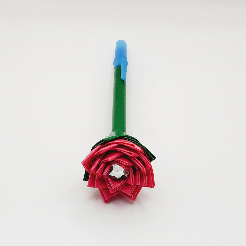Hot Pink Flower w/Green Stem Duct Tape Flower Pen