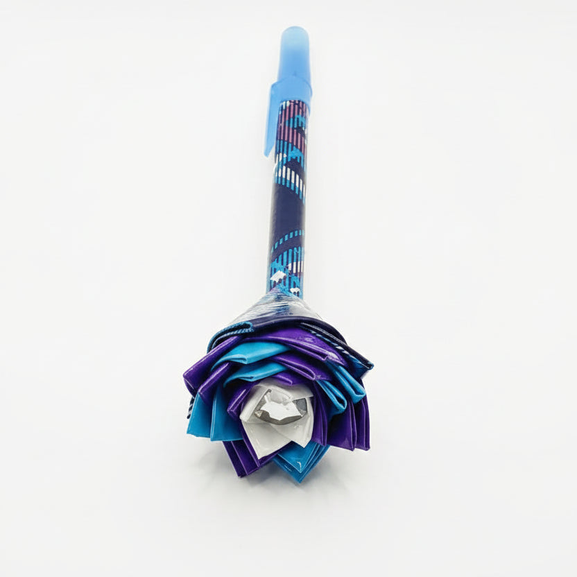 Blue & Purple Plaid Design Duct Tape Flower Pen