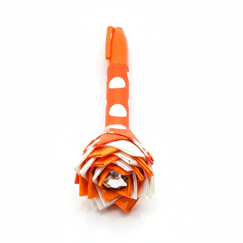 Orange and White Polka Dot Duct Tape Flower Permanent Marker w/Orange Ink