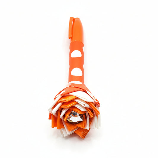 Orange and White Polka Dot Duct Tape Flower Permanent Marker w/Orange Ink