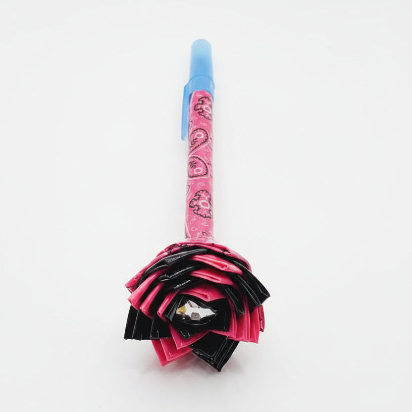 Pink Paisley Print Duct Tape Flower Pen