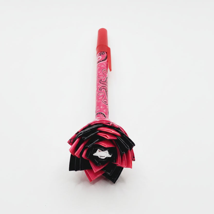 Pink Paisley Print Duct Tape Flower Pen
