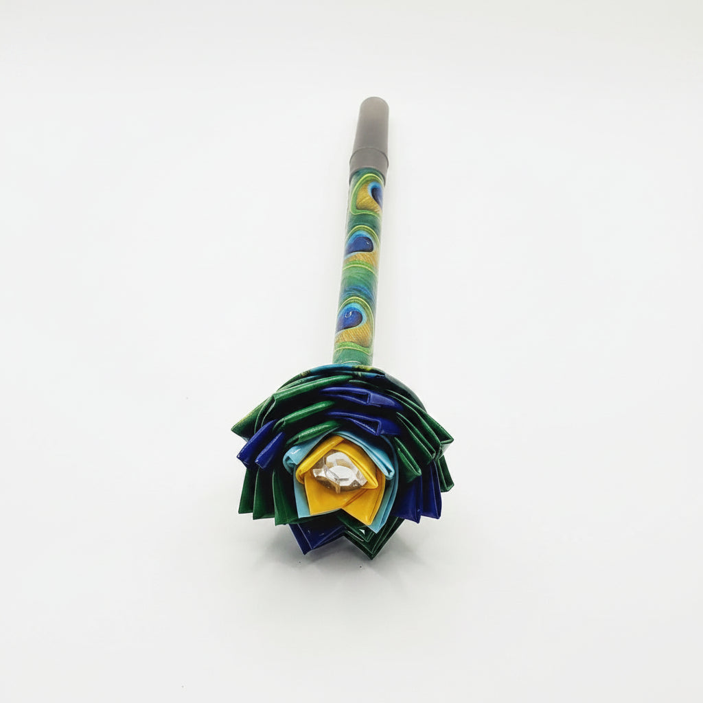 Peacock printed  Duct Tape Flower Pen
